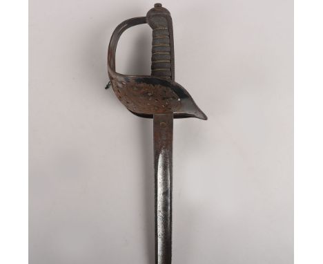 British 1897 Pattern Infantry Officers Sword, with Victorian cipher to the guard, shagreen covered grip with wire binding. Re