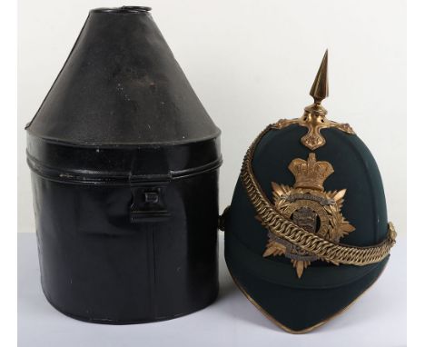 Rare Victorian 3rd Guernsey Militia Officers Home Service Helmet, fine green cloth covered cork home service pattern helmet w
