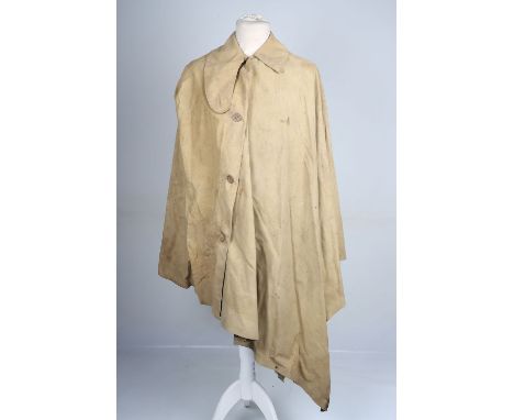WW2 British Foul Weather Cape, 1940 dated rubberised foul weather sentries cape with button front. Ink stamp to the inside fo