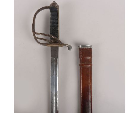 George V Royal Artillery Officers Sword, regulation single edge signed blade 88 ½ cms etched and polished with Royal Arms, th