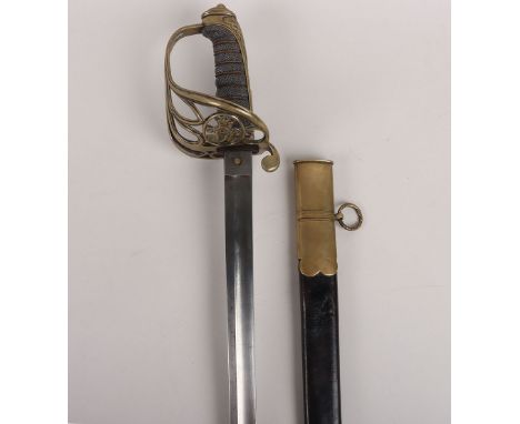British 1845 Pattern Infantry Officers Sword, with brass guard incorporating crowned VR cipher. Shagreen covered grip with wi
