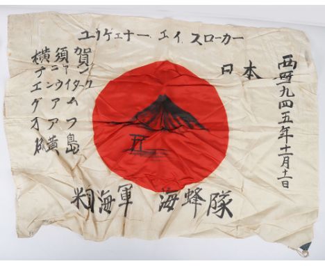 WW2 Captured Japanese National Flag and Decorated by US Navy Seabees, fine silk Japanese national flag with the centre having