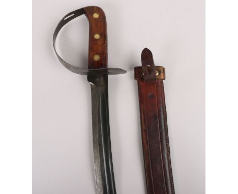 Dutch Military Sidearm Klewang, curved swollen blade cut with a single fuller, 2-piece riveted grips, steel knuckle bow guard