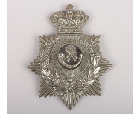 Victorian 1st Hants Rifle Volunteers Other Ranks Home Service Helmet Plate, white metal example with strap to the centre havi