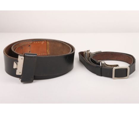 WW2 German Army (Heer) Leather Belt with Belt Loop, officers shoulder cross strap and belt loop. Clips of the cross strap mar