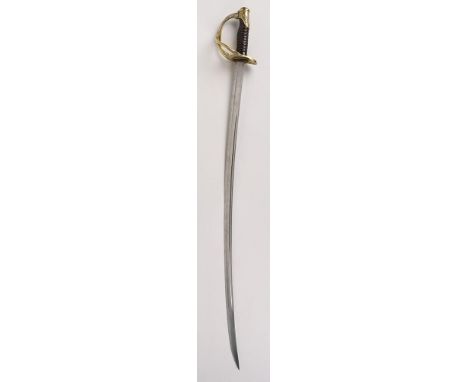 French Cavalry Troopers Sword, regulation curved single edge polished blade staped  along back edge with St Etienne armourers