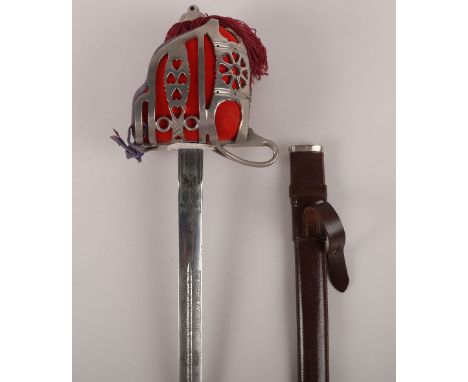 A EIIR Scottish Military Basket Hilt Broadsword of the Royal Scots by Wilkinson, numbered 98544, straight double edge claymor
