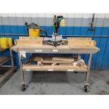 HITACHI 12'' COMPOUND MITER SAW, MODEL C-12FDH, WITH SHOP VAC DEBRIS SYSTEM, ON STAINLESS STEEL