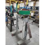 BALDOR 4'' X 9'' BELT & DISC SANDER ON CUSTOM CASTER STEEL FRAME CART, 5 HP, (11) EXTRA BELTS