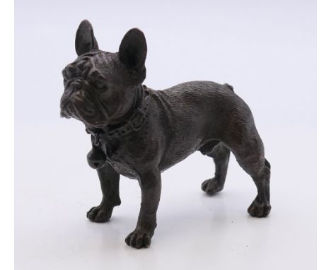 A bronze model of a French Bulldog. 8 cm long.