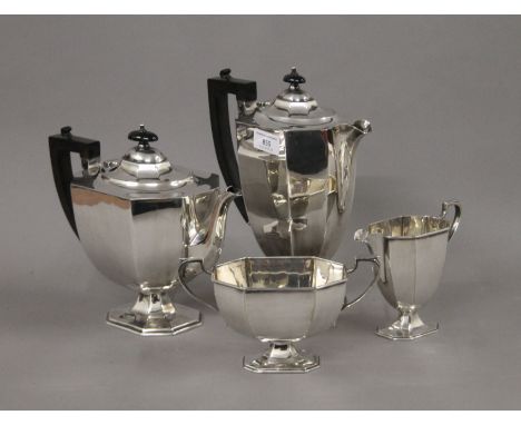 An Art Deco four-piece silver plated tea set. The largest 27.5 cm high. 