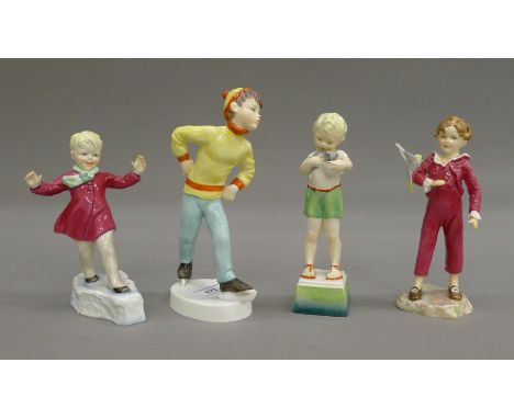 Four Royal Worcester porcelain figures of children -  'January' and 'Parakeet' by F G Doughty, and 'Tuesdays Child' and 'Frid