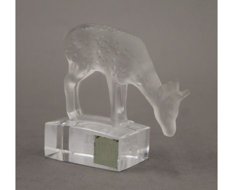 A Lalique glass model of a deer. 8 cm high. 