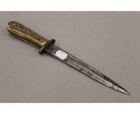 A German antler handled dagger. 31.5 cm long.
