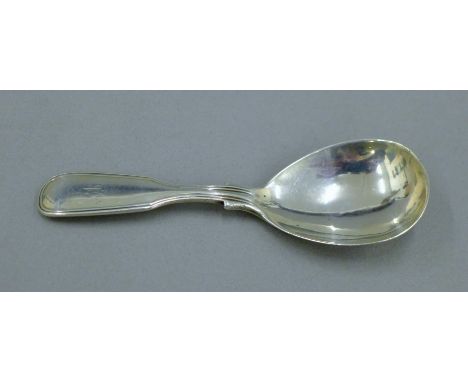 A Victorian silver caddy spoon. 11 cm long. 27.7 grammes.