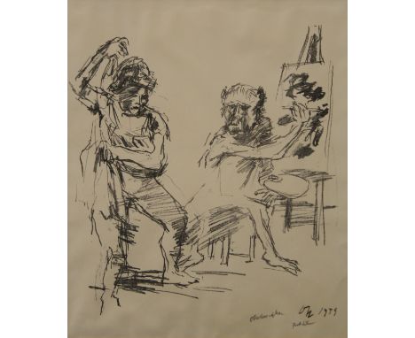 OSKAR KOKOSCHKA, Artist and Model, print, mounted. 57 x 65 cm overall.
