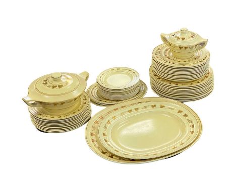 Wedgwood Matt Straw dinner service after a design by Keith Murray, factory mark and impressed marks to base, comprising two l