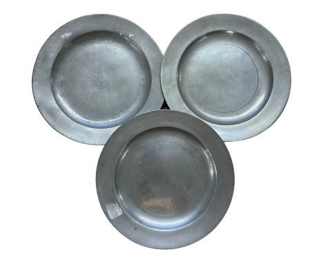 A group of 3 early/mid 18rth century pewter plates with London touch marks and rose and thistle mark ex Burgin collection (3)