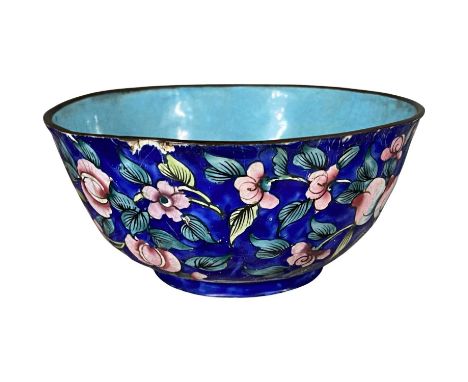 Small Chinese Cloisonne enamel bowl with floral decoration