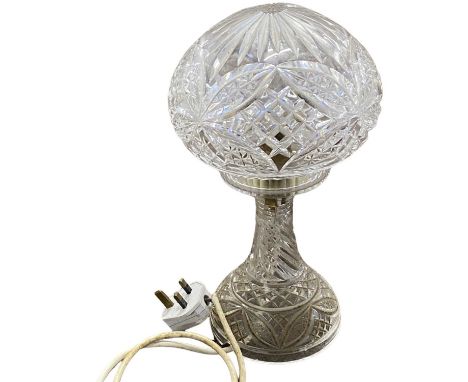 A cut glass table lamp with cut glass shade, 32cm high