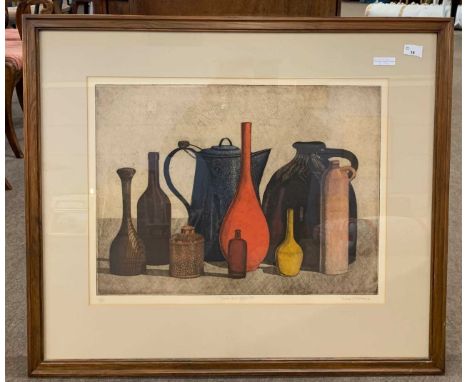 Thomas O'Donohue-Ross (b.1925), "Vases and Coffee Pot", limited edition coloured etching, numbered 122/125, signed,17.5x23.5i