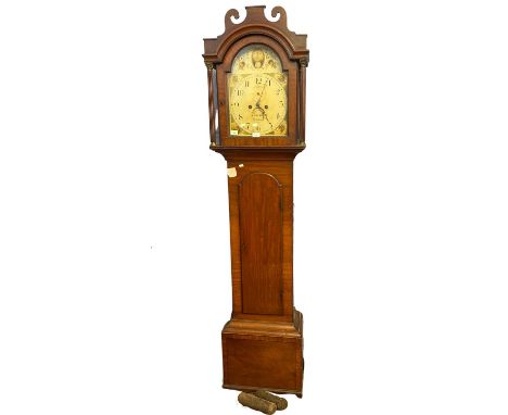 A.Solomon, Norwich 19th Century long case clock with painted arched dial, eight day movement and a mahogany case with scrolle