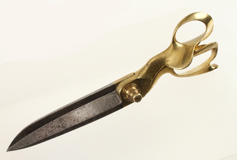 A fine pair of brass handled tailors shears by WILKINSON & Son Sheffield G+