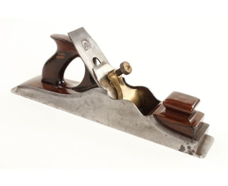 A 15 1/2" d/t steel panel plane by MATHIESON with rosewood infill and handle with most orig 2 1/2" Mathieson iron G+