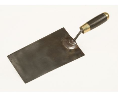 A 19c French trowel by JUVATE et Fils, Nantes with 10" blade and ebony and brass handle G+