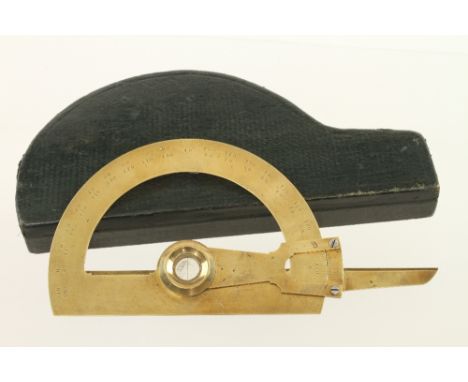 A 6" brass swing arm protractor in orig velvet lined case F