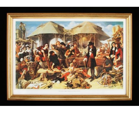 A glazed print of "Peter the Great at Dartford Dockyard" by Daniel Maclise (1806-1870) 19" x 13"h  showing many tools of the 