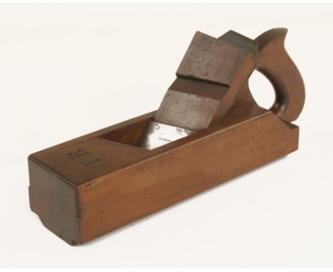 A handled French fruitwood skew mouth panel raising plane by AUX MINES DE SUEDE 12" x 3 1/2" G+