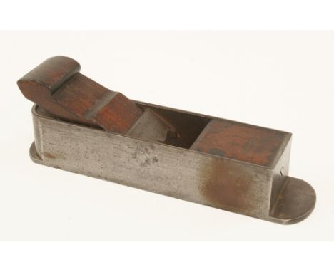 A d/t steel mitre plane by Rt TOWELL London 10" x 2 3/8" with rosewood infill and scrolled wedge and cupids bow bridge, very 