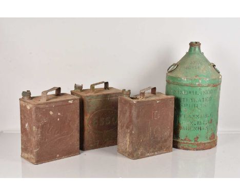 Three two Gallon Petrol Cans, including Pratts and Esso, the other unnamed with a Mex screw top, plus another cannister (4)