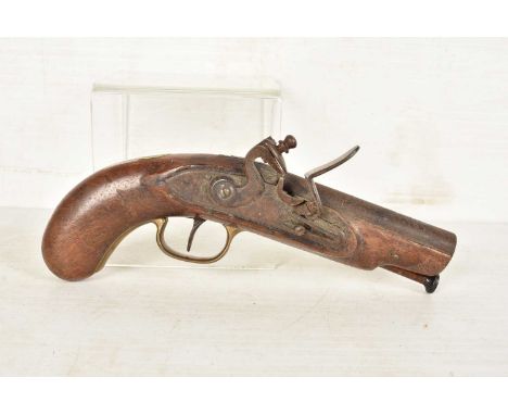 A 19th Century unnamed Flintlock pistol, having Birmingham Proof marks to the 4'' barrel, lock plate unnamed, with ram rod, S