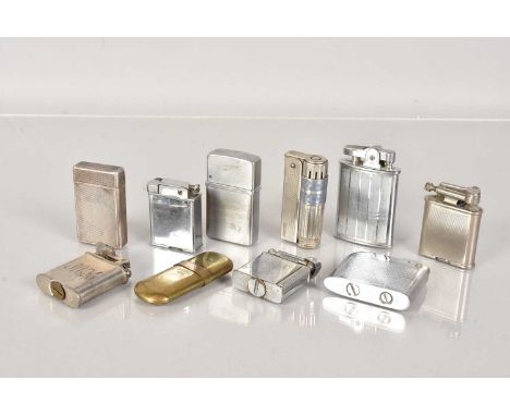 A selection of Pocket Lighters, comprising Dunhill (Patent 466087), Falcon Nimrod, Polo, IMCO Triplex, The Roller Beacon, Ron