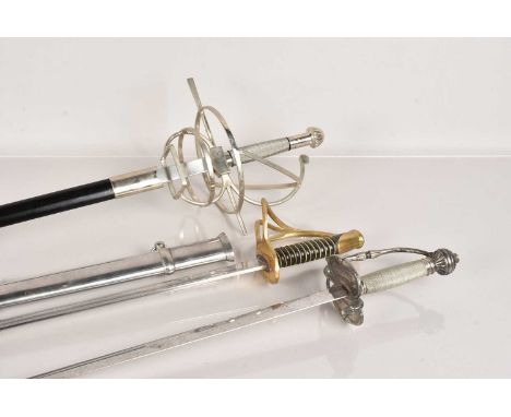 A Commemorative Replica US Calvary Officer's Sabre, complete with scabbard, together with a replica Medieval style Rapier, pl