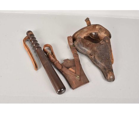 A WWI Luger Holster, the brown leather stamped with makers mark (THORN) and dated 1916, together with a brown leather sword h