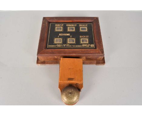 A Vintage 6 Room Butler/Servant's Bell Box Indicator, by Johnson & Tanner Ltd of Worcester Park, having lower bell mounted me