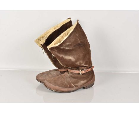A pair of Military Issue Flying Boots, worn by Gordon Cutts of the British Royal Air Force, Service Number 2573684, size 9, w