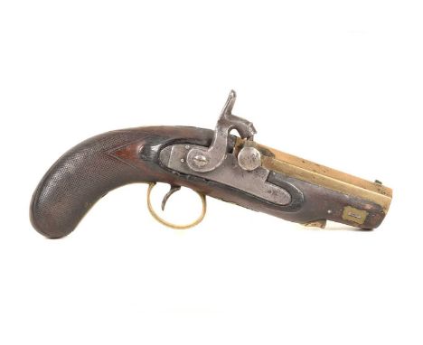 A 19th Century Wilkins of Grantham Percussion Cap Conversion pistol, with 4'' brass octagonal barrel, with brass trigger guar