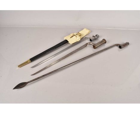 A Reproduction Egg Carbine socket bayonet, together with an Osborn & Gunby Brown Bess Socket bayonet, plus a possible reprodu