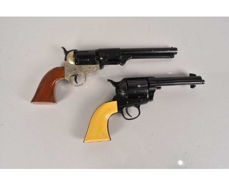 Two unnamed Blank Firing Revolvers, one modelled as a Single Action Army .45, both possibly re-painted (2) this lot is offere