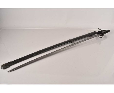 A Continental Cavalry sword, having 89cm long blade, marked with a knight and a crowned 22, wooden grip and two band guard, c