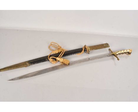 A Turkish Ottoman Empire Yataghan Sword, also known as a Varsak, having marine ivory (walrus) grip, bound with decorative whi