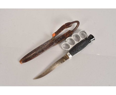 A WWI Clements Fighting Knife, with scabbard, sold as an antique, no postage for this lot, we can supply pack only at a cost,
