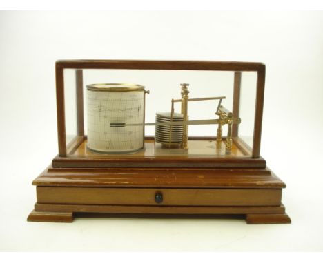 A mahogany cased barograph by Murray Scientific Instruments Ltd, Kirby, Liverpool:, signed as per title to lacquered base pla