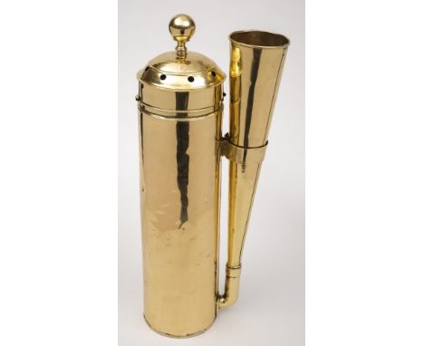 A brass yacht foghorn by Player & Mitchell Ltd, Birmingham:, signed as per tittle to inverted horn , vented domed cover with 