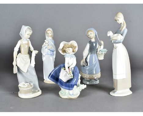 Four Lladro figures, all modelled as girls and a Nao example of a washer girl (5)