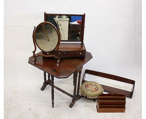 A 19th Century mahogany sutherland table, together with a George III dressing table mirror, an Edwardian example, an embroide